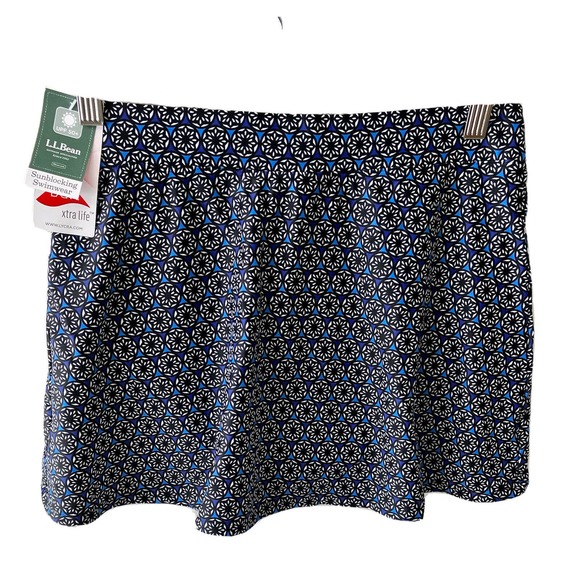 LL BEAN Swim Skirt Womens size 8 Blue/black pattern UPF 50 Short Lightweight - Picture 1 of 7